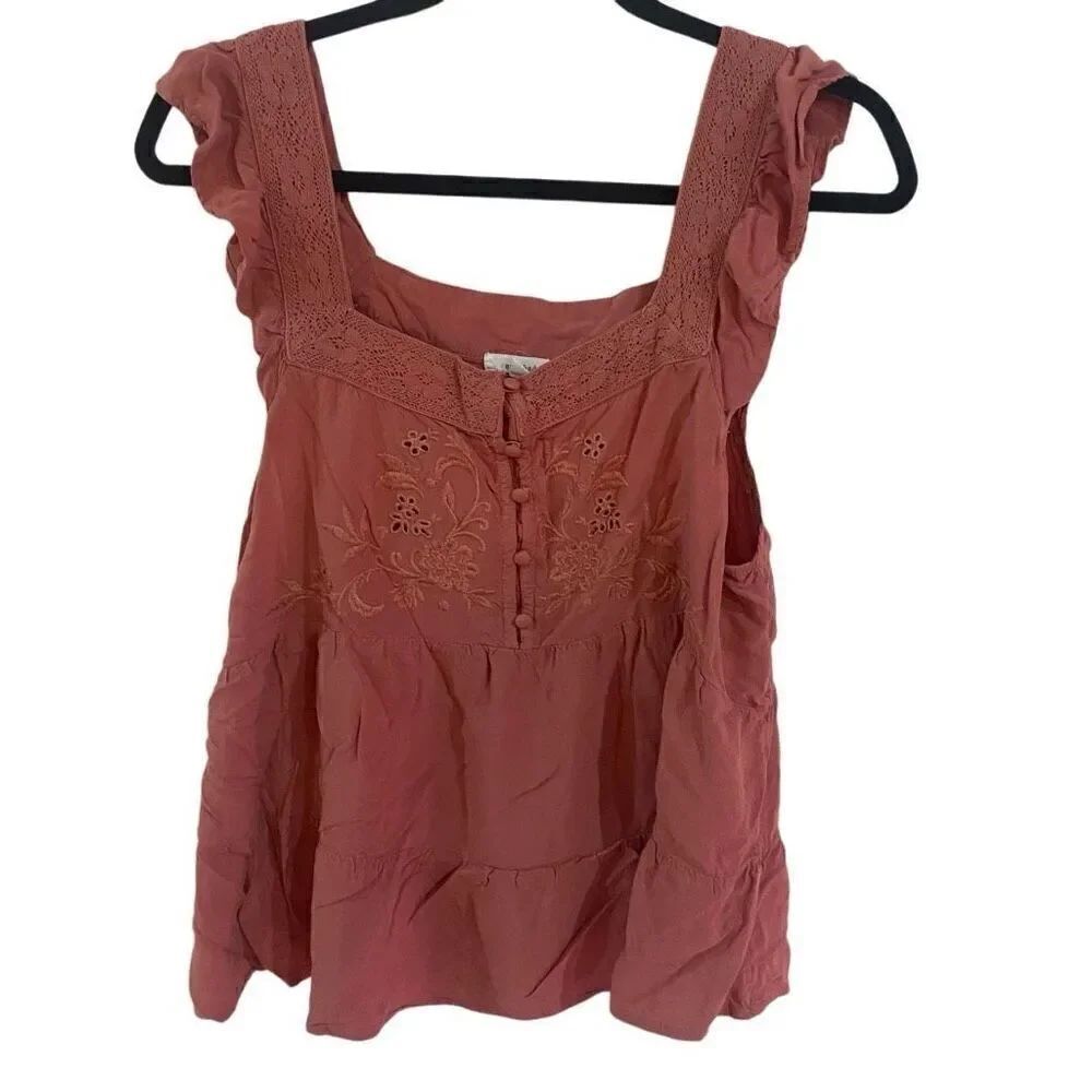 EyeShadow Large cap sleeve tank top orange button front